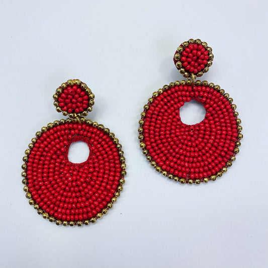 E0768 36E1063 Beads decorated Circle Shape Drop Dangle Hook Earrings