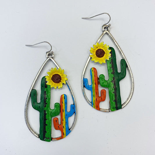 E1145 QE5915 Cactus Teardrop Shape Drop Dangle Earrings