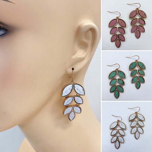 E0799 13-4047 LEAVES BRANCH DROP DANGLE HOOK EARRINGS