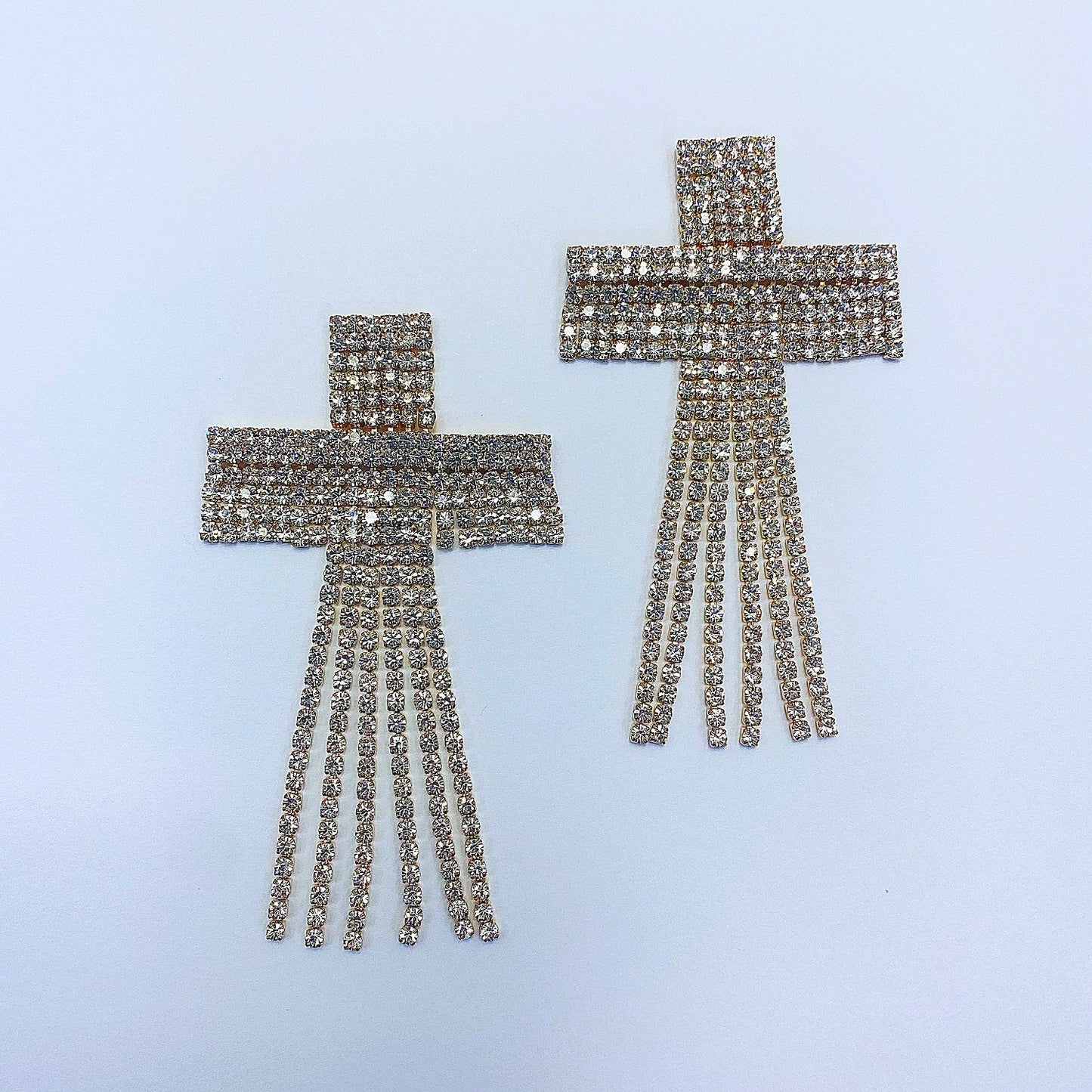 E1383 25874 Cross Tassel Dangle Post Earrings