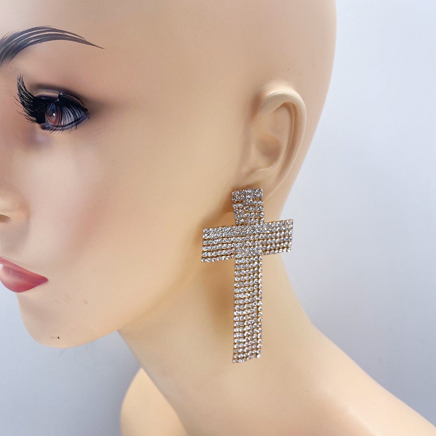 E1383 25874 Cross Tassel Dangle Post Earrings