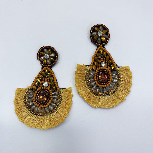 E0931 13-2743 Beads Tassel Teardrop Shape Drop Post Earrings