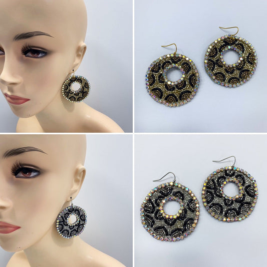 E0725 AE3750 Rhinestones & Beads Animal Leopard pattern Circle Shape Drop Dangle Hook Earrings