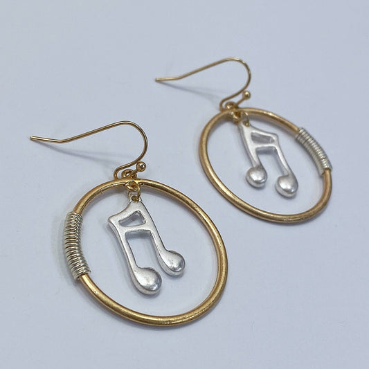 E0980 HE2603 WORN COLOR METAL MUSIC NOTE DROP DANGLE HOOK EARRINGS
