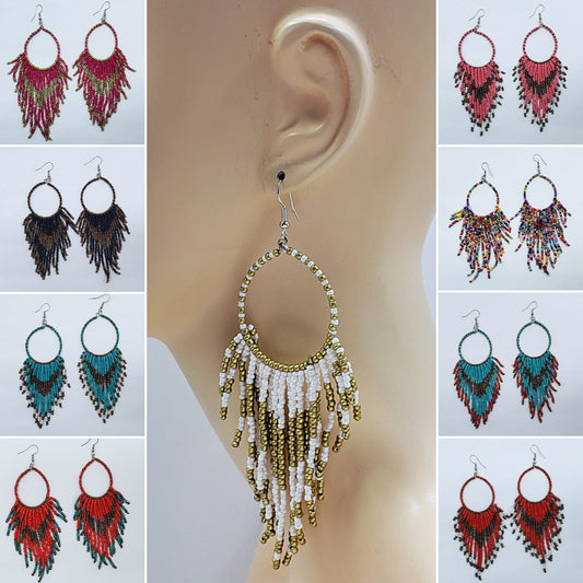 E0811 GGBTDE01 BEAD TASSEL DROP DANGLE EARRINGS
