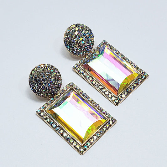 E0828 CCRDES01 Rhinestones Rectangle Drop Dangle Post Earrings