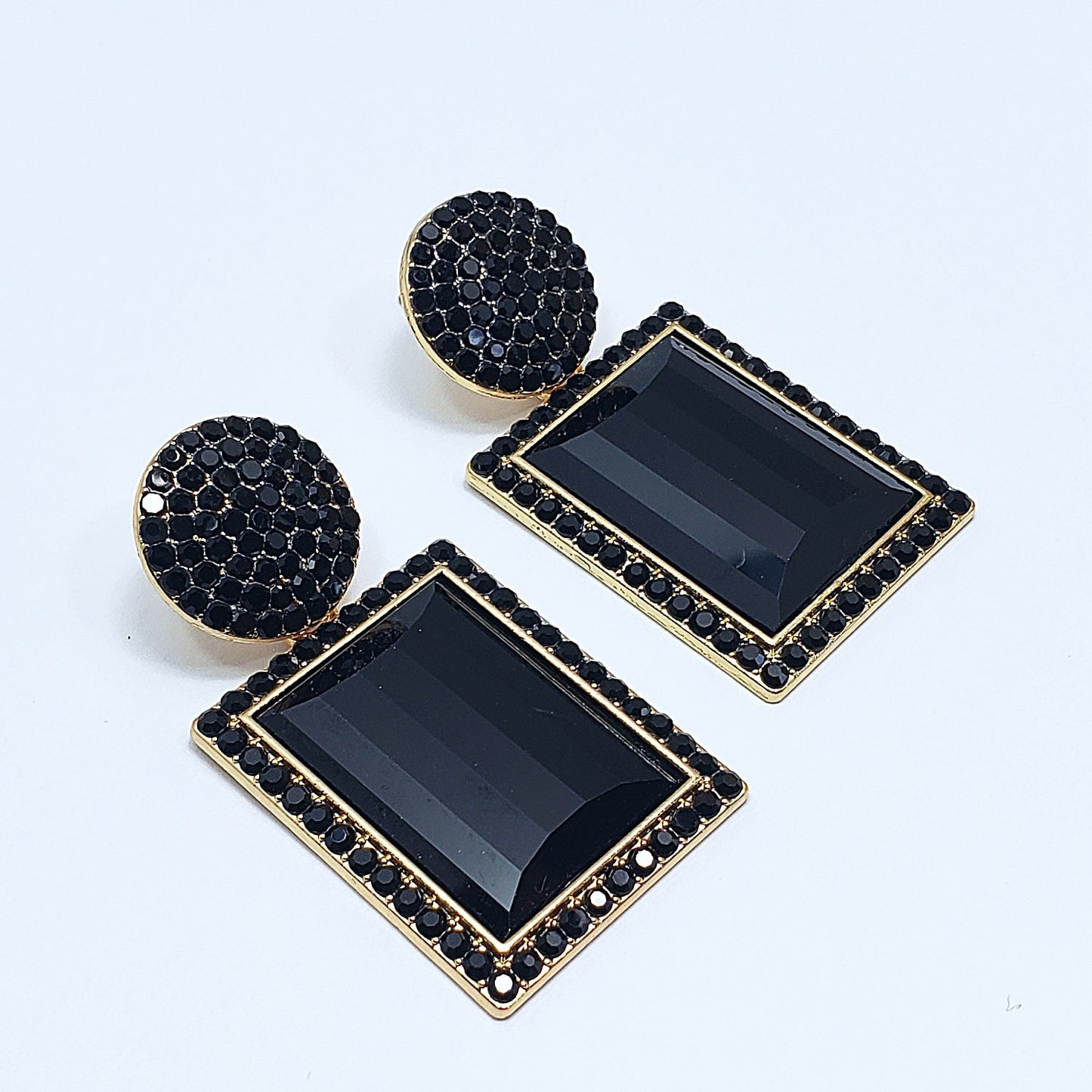 E0828 CCRDES01 Rhinestones Rectangle Drop Dangle Post Earrings
