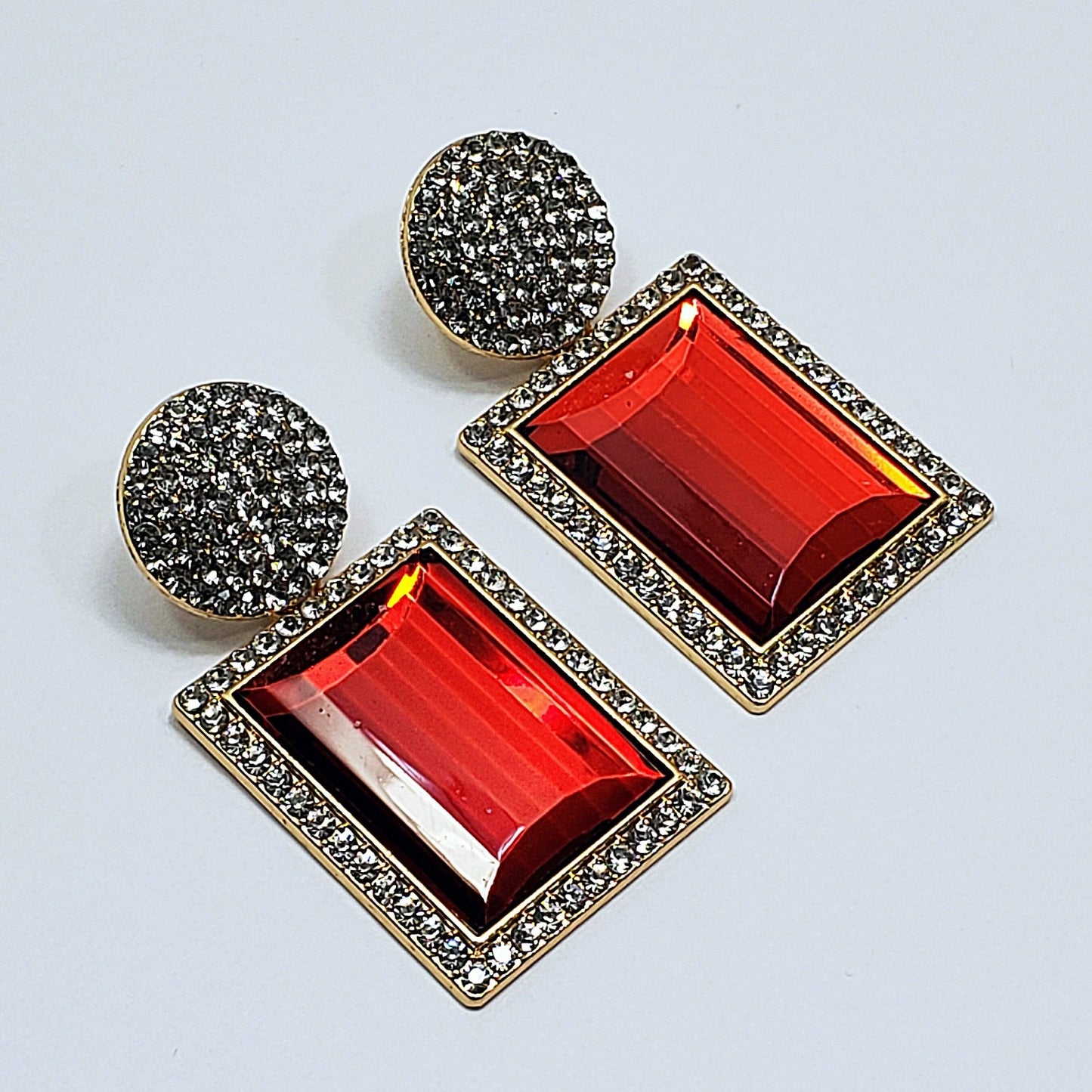 E0828 CCRDES01 Rhinestones Rectangle Drop Dangle Post Earrings