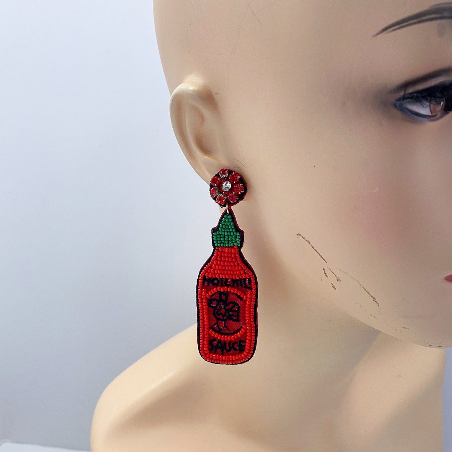 E1075 13-4206 Beads Hot Chili Sauce Drop Dangle Earrings