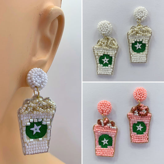 E0859 13-4143 BEADS COFFEE CUP DROP DANGLE EARRINGS