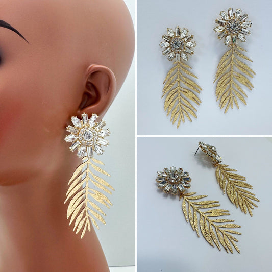 E0797 KE4243 Flower Leaf Design Drop Dangle Post Earrings