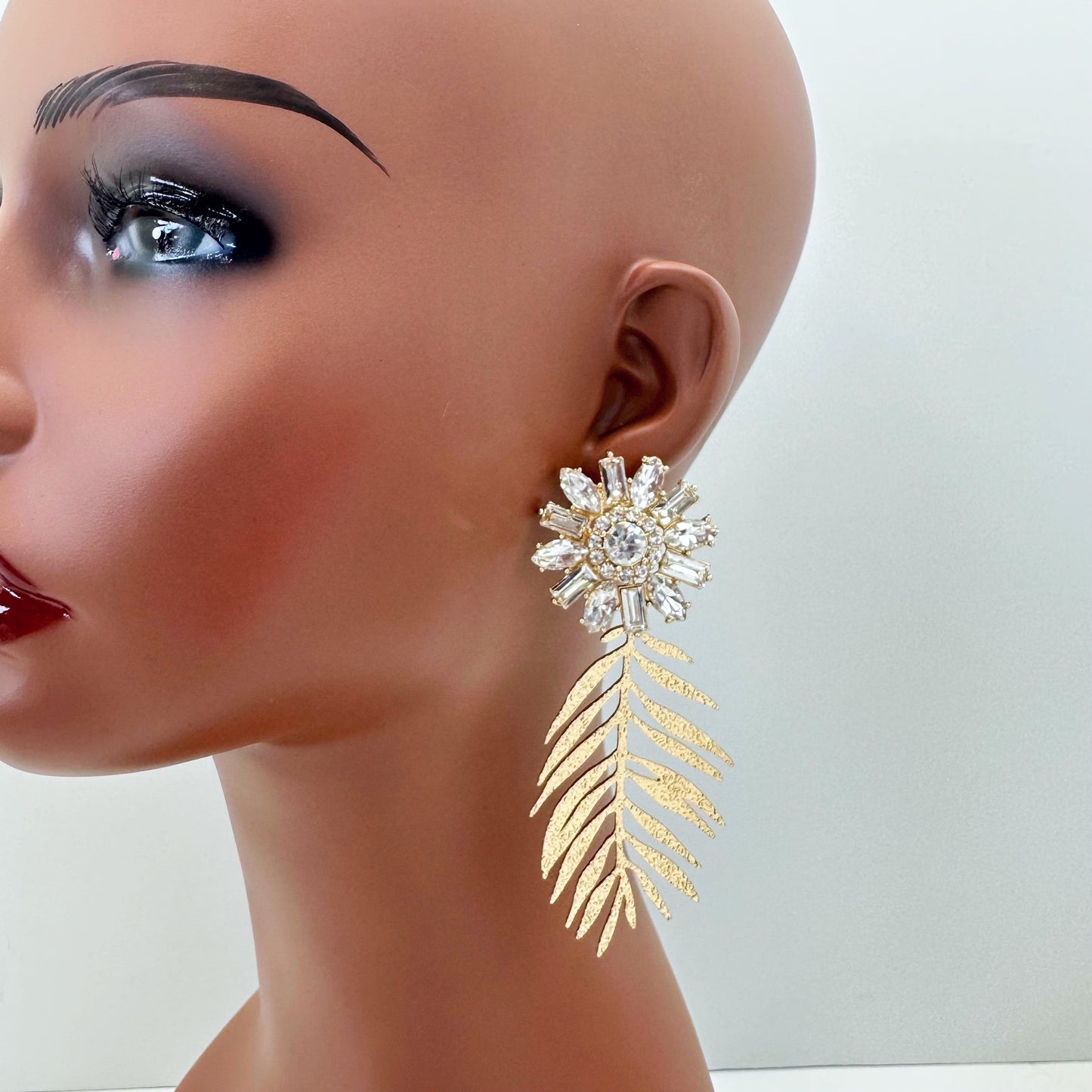 E0797 KE4243 Flower Leaf Design Drop Dangle Post Earrings