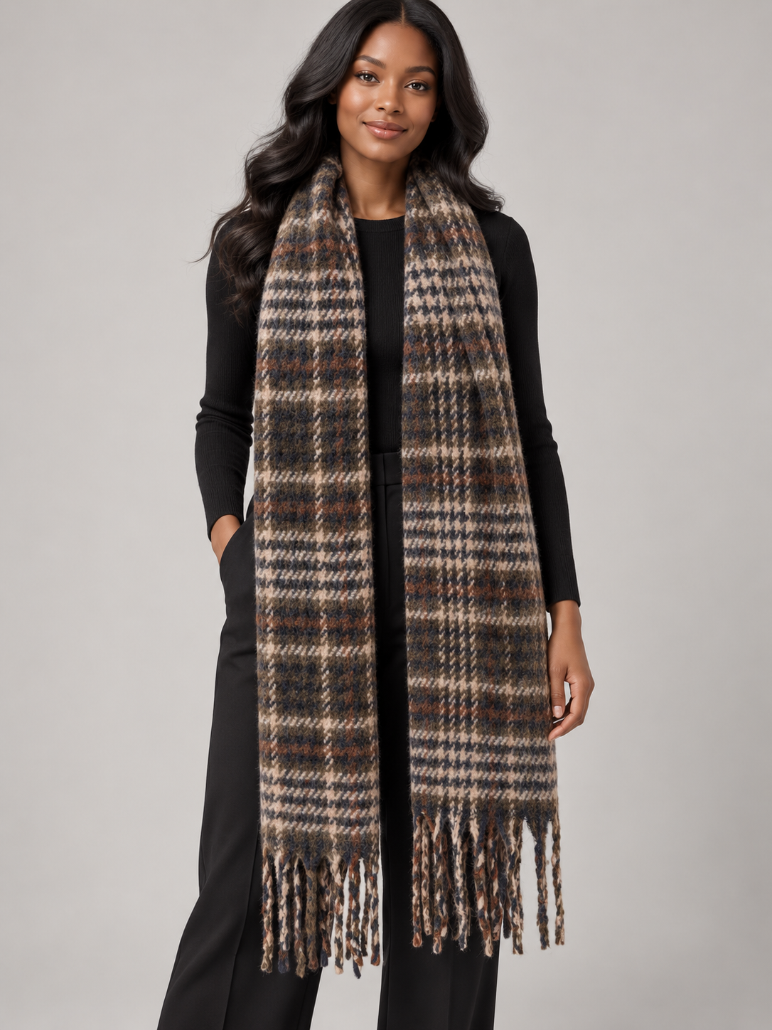 Cozy Plaid Tassel Scarf | SS0031