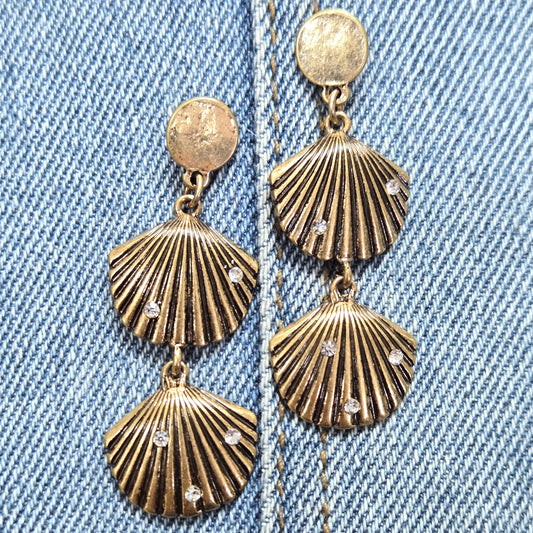 E1202 ELE1391 Shell Linked Drop Dangle Earrings