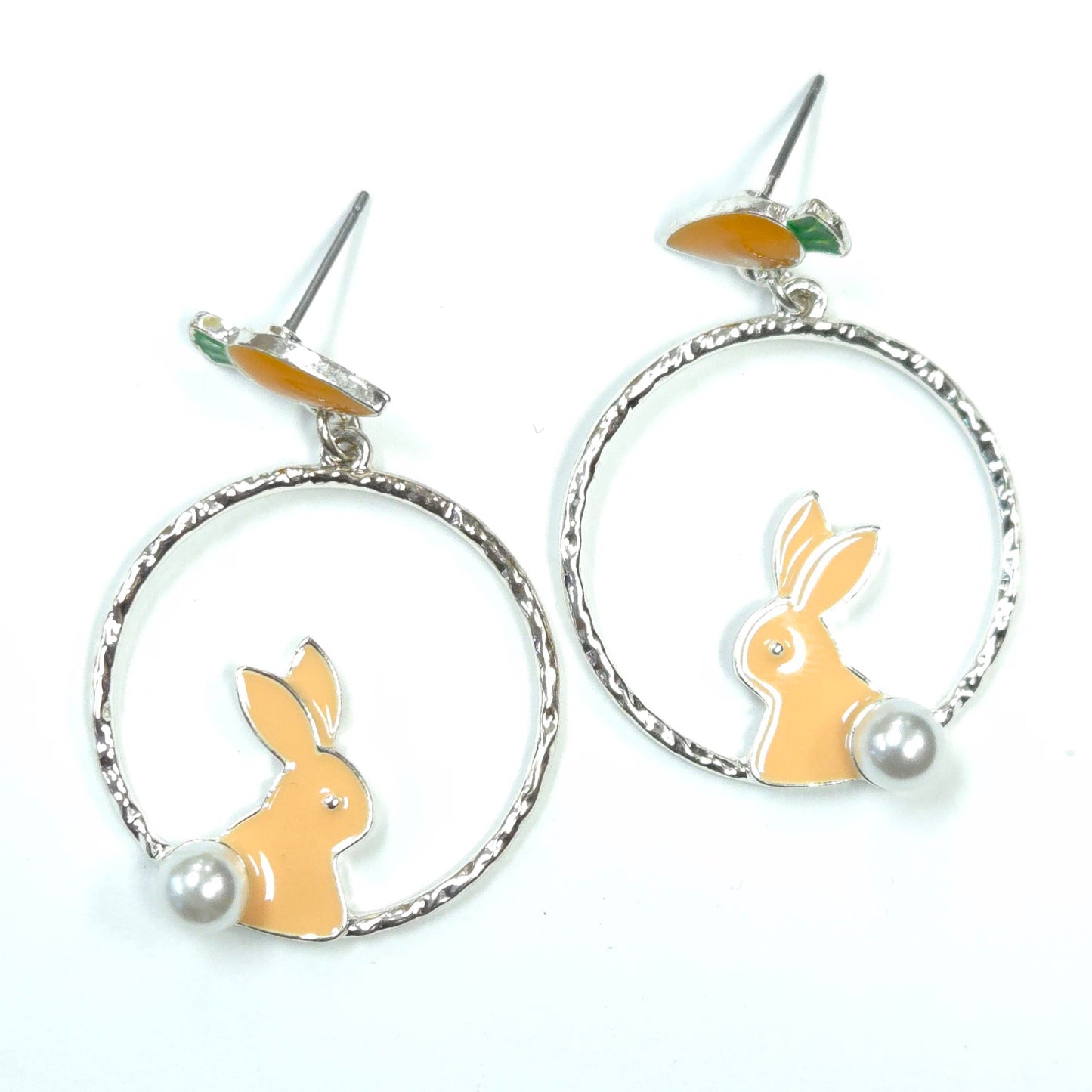 Earrings with bunny designs on a white background
