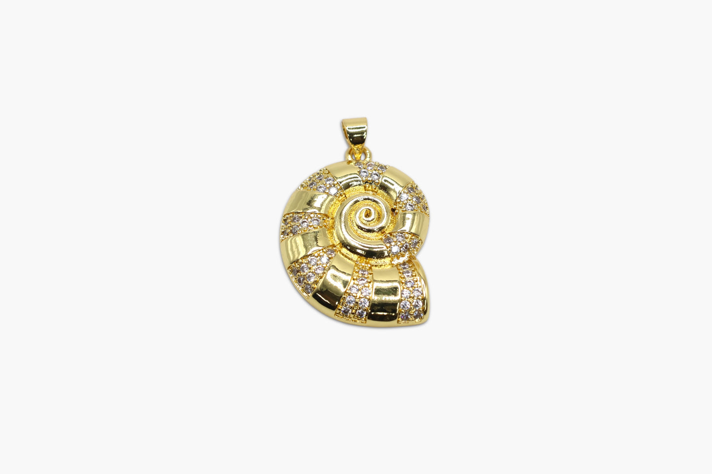 Gold spiral pendant on a white background