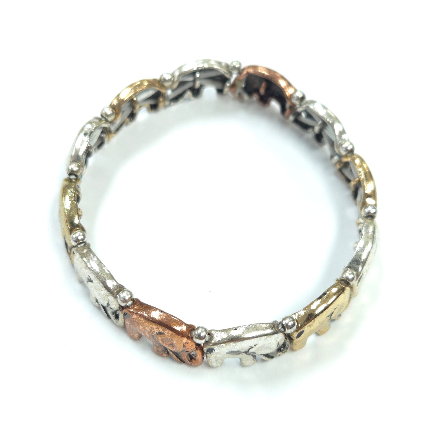 Bracelet with wooden and metal beads on a white background