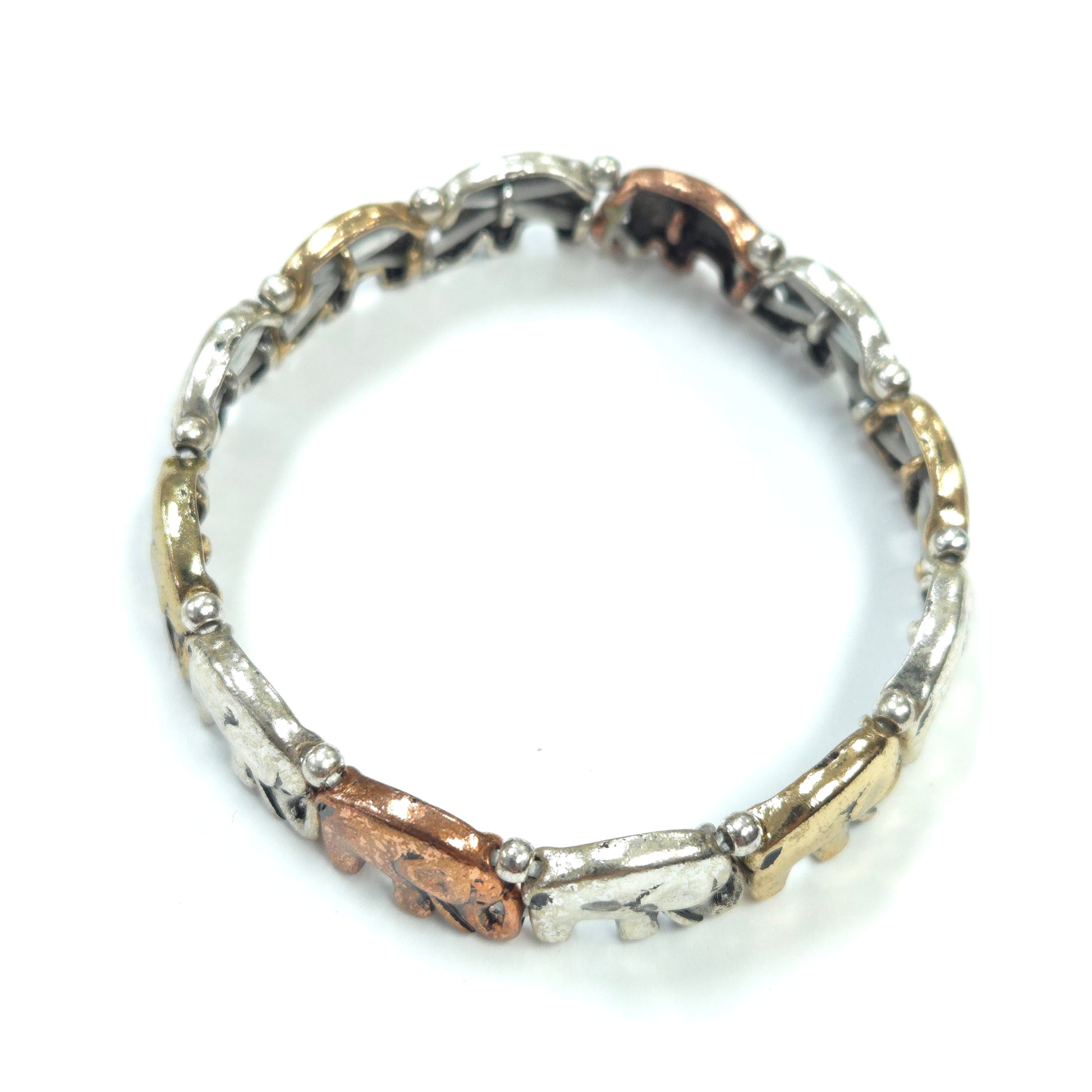Bracelet with wooden and metal beads on a white background