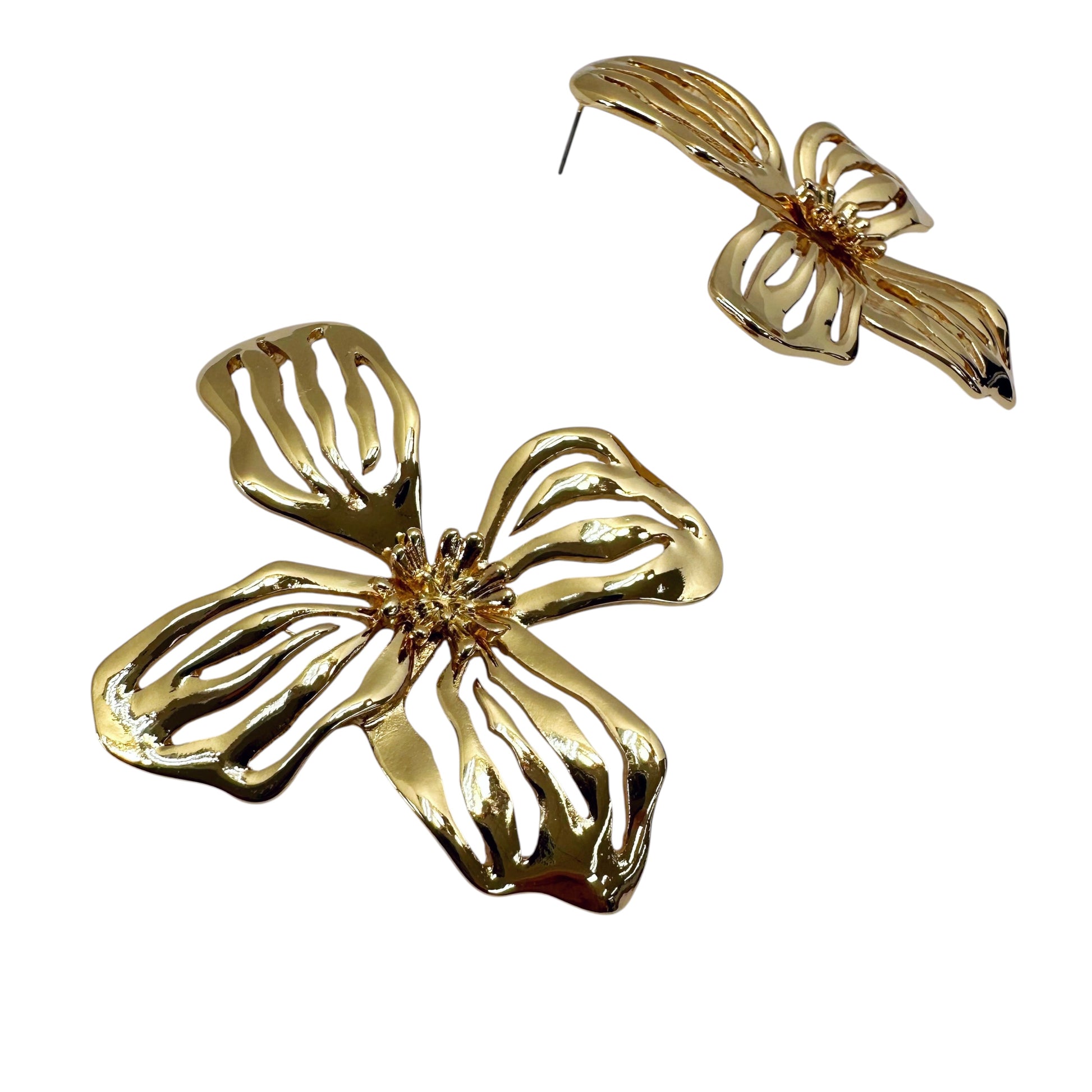 Gold Flower Earrings on a white background
