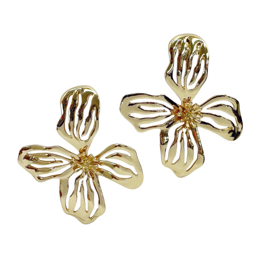 Gold Flower Earrings on a white background