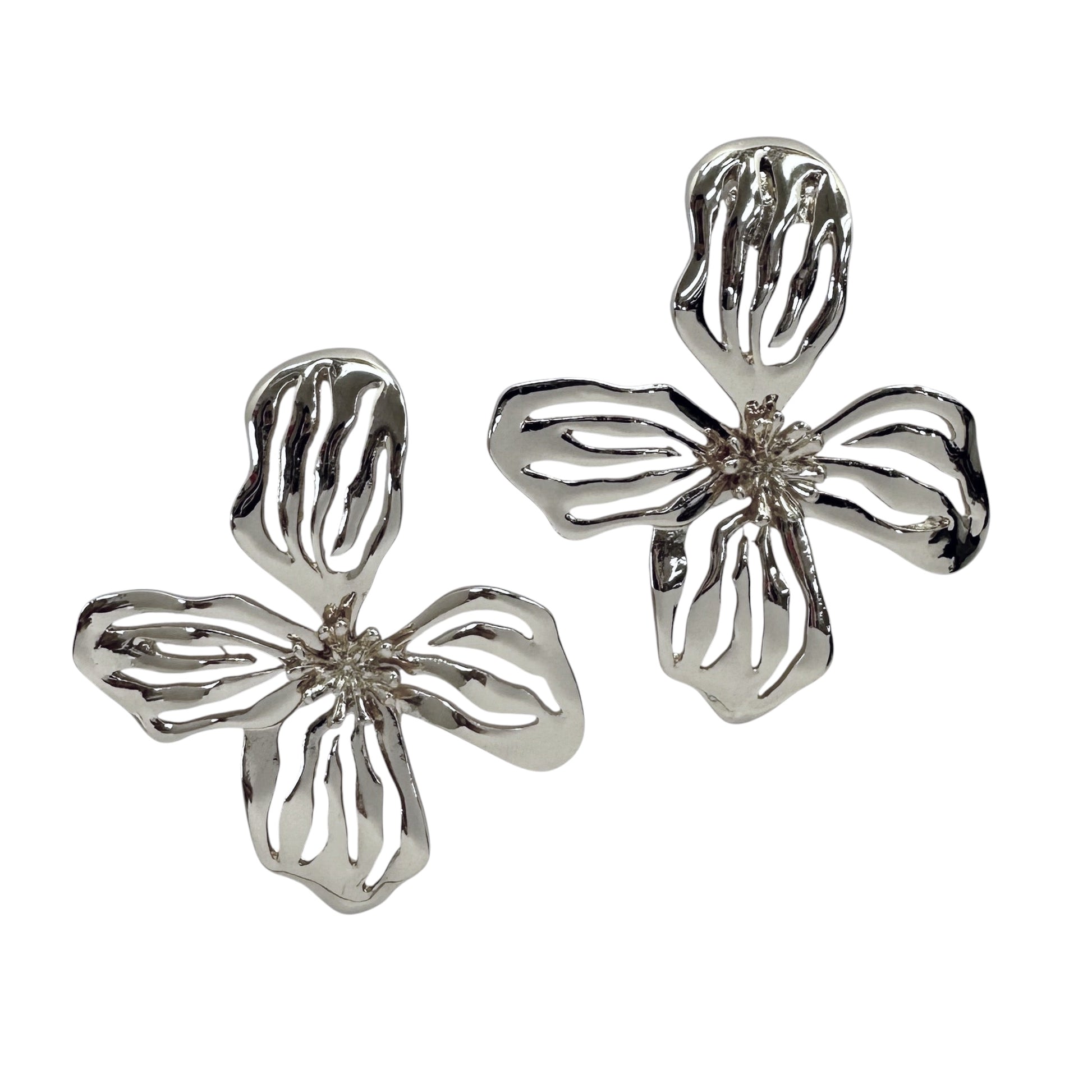 Silver Flower Earrings on a white background