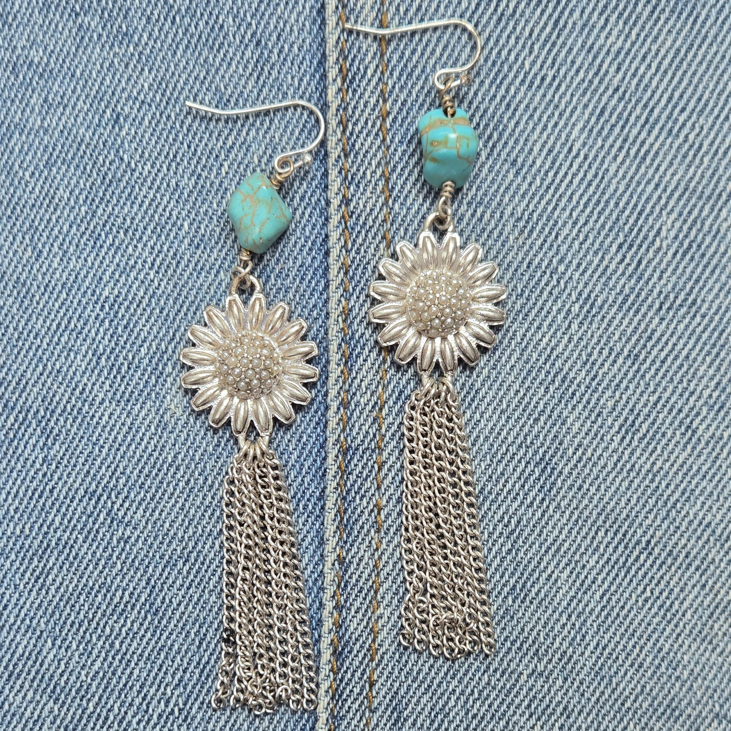 E1231 GE3335 Sunflower Chain Tassel Drop Dangle Earrings