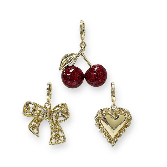 K GK1030 RIBBON CHERRY HEART KEY BAG CHARM