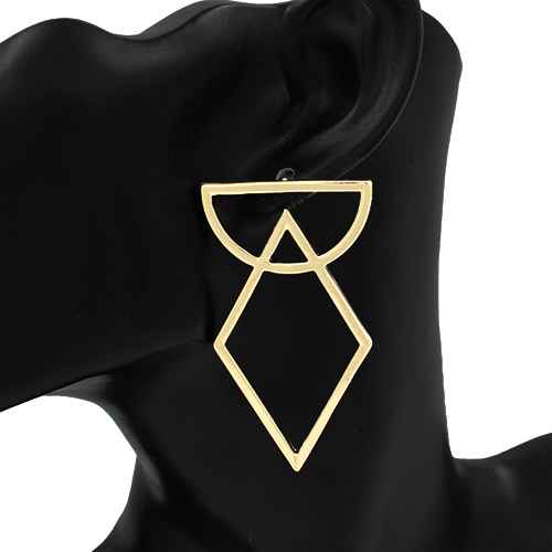 Modern geometric open-frame drop earrings featuring abstract sculptural metal design with minimalist contemporary styling.
