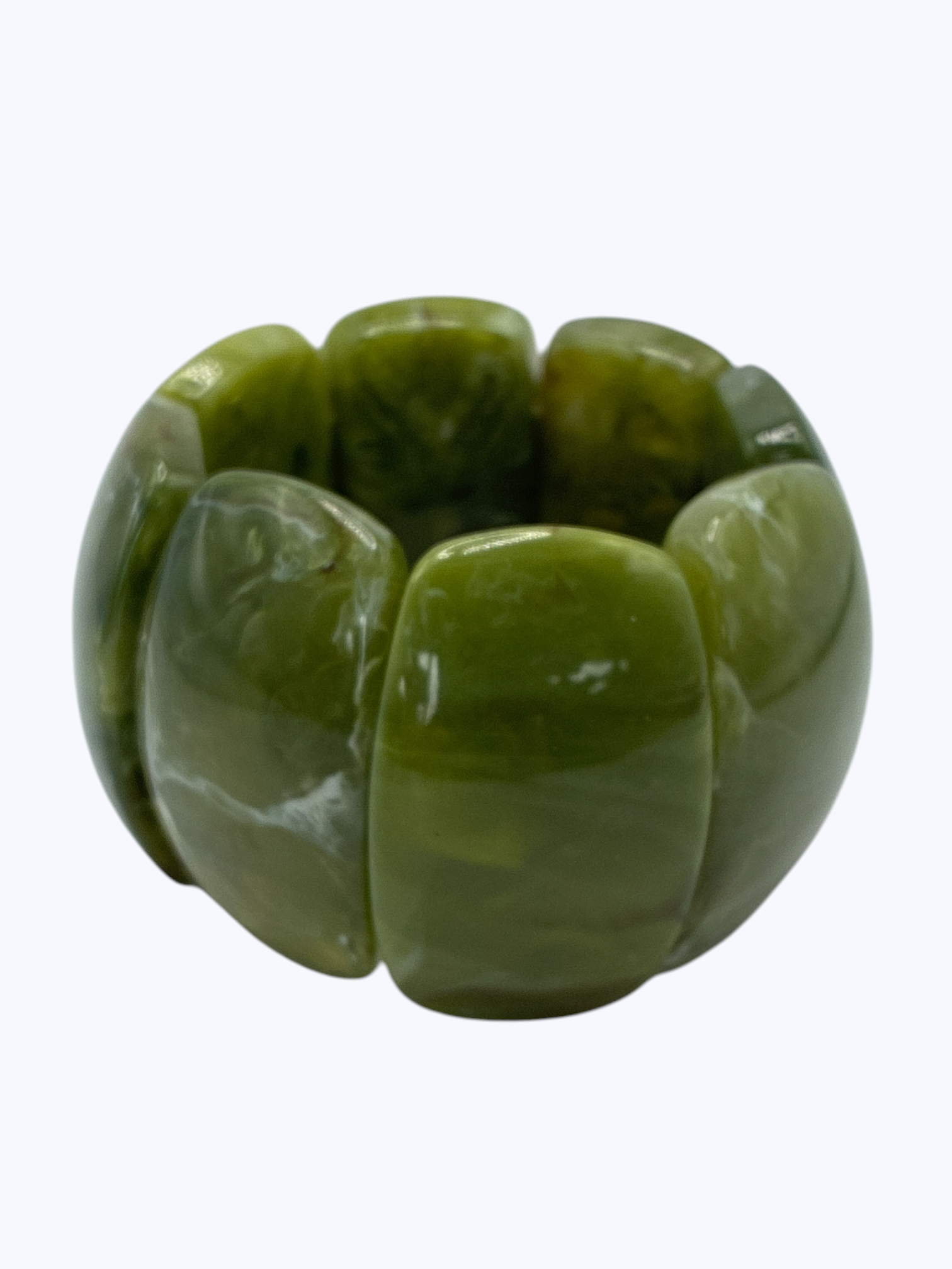 Chunky olive green marbled stretch bracelet with glossy oversized resin links for an earthy boutique-inspired style.