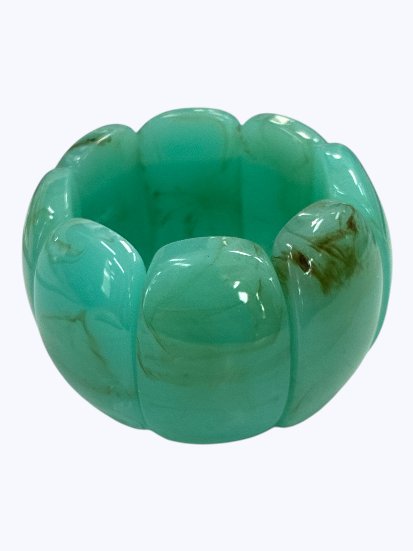 Chunky turquoise marbled stretch bracelet with glossy oversized resin links for a bold contemporary boutique look.