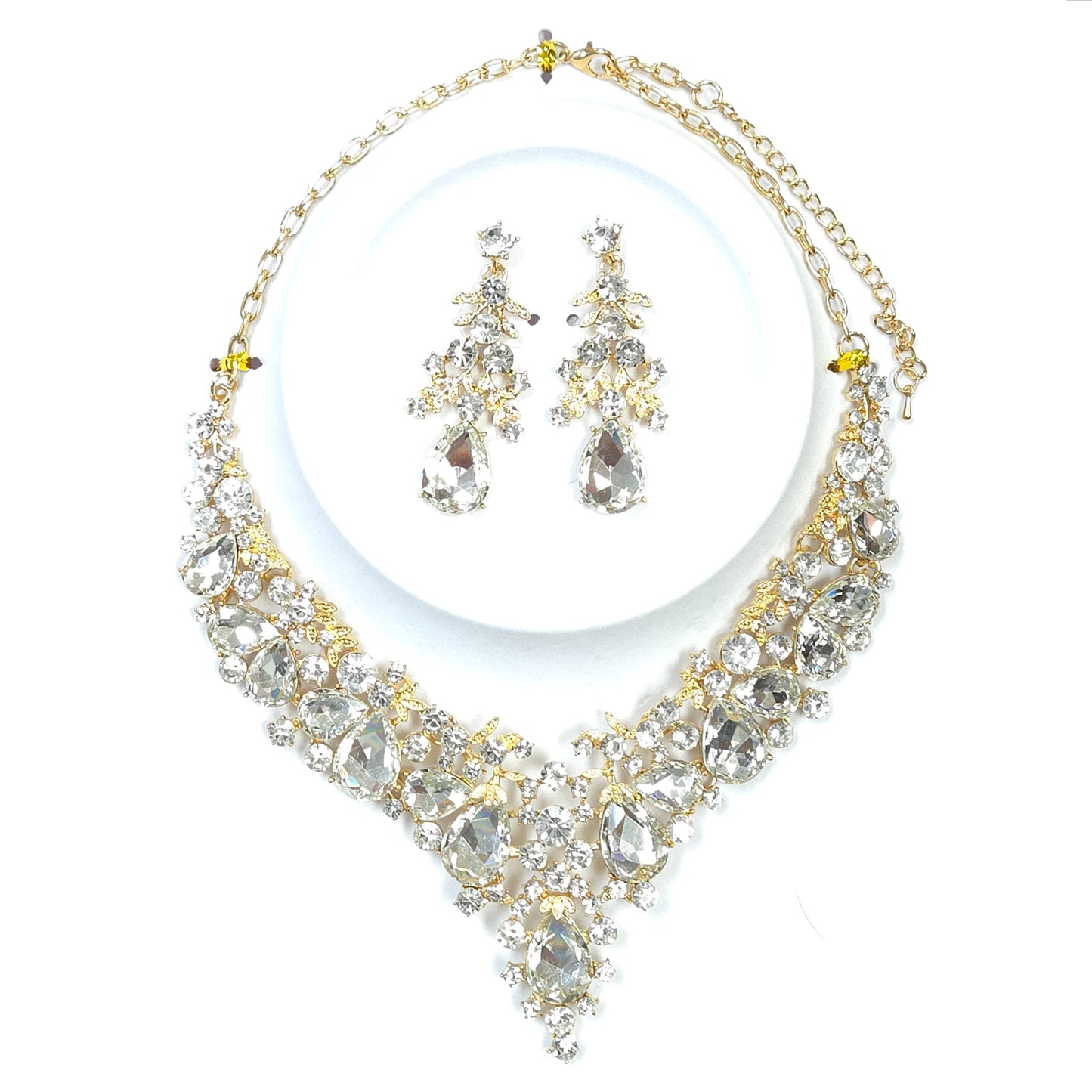 Jewelry set with necklace and earrings on a white background