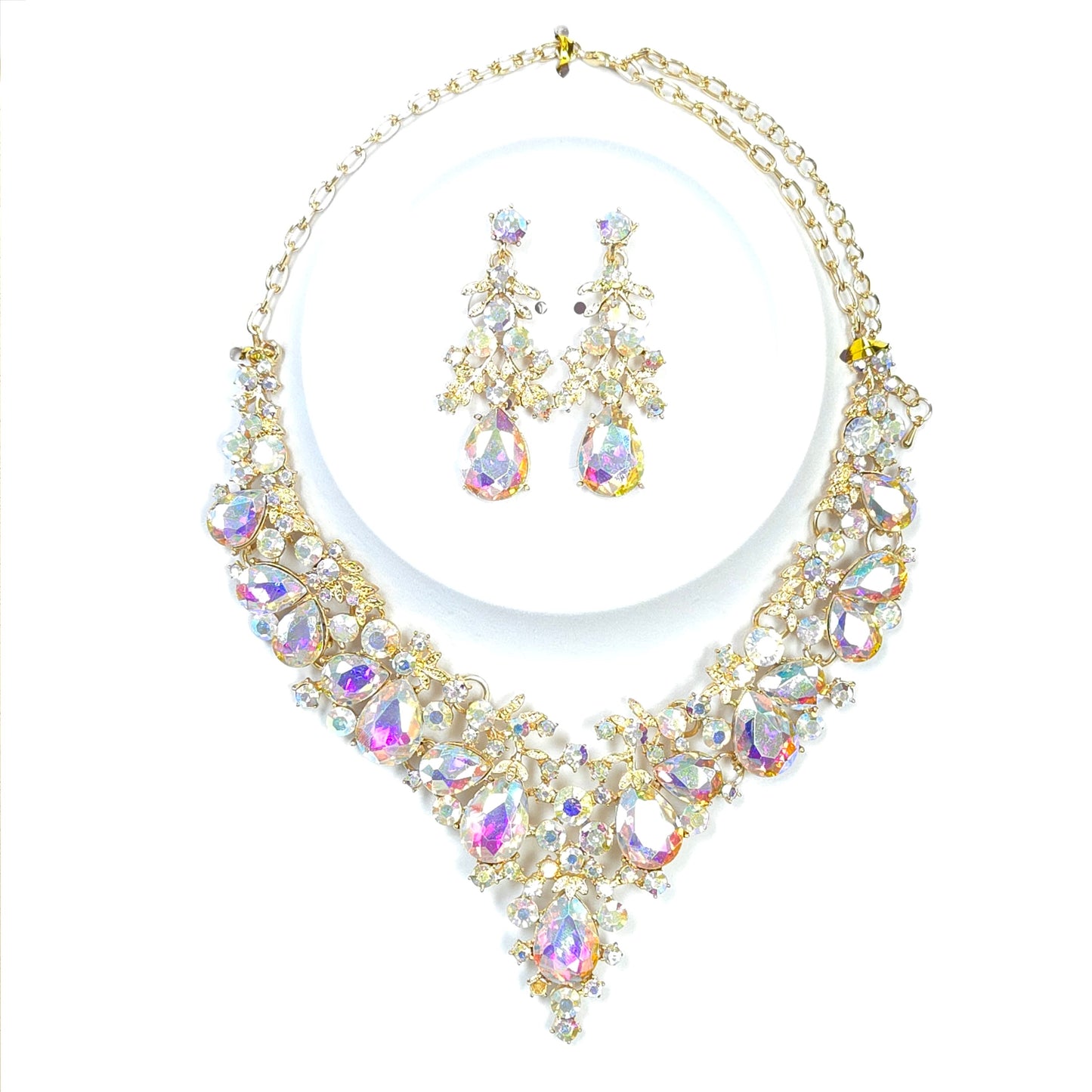 Jewelry set with necklace and earrings on a white background