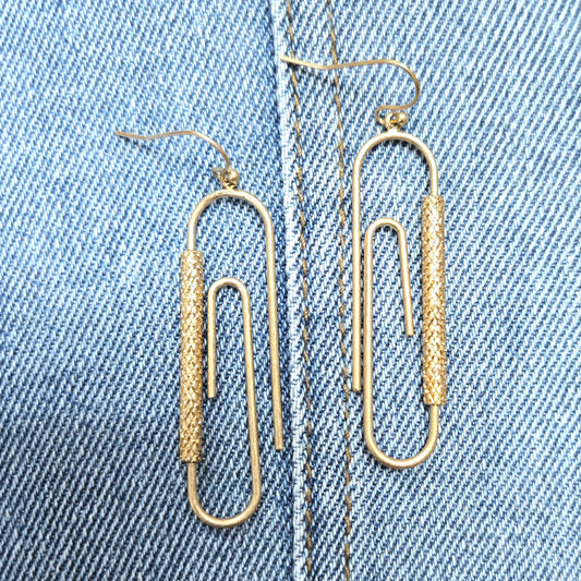 E1009 HE1990 Metal Paper Clip Design Drop Dangle Hook Earrings