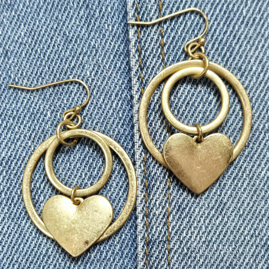 E1125 HE2121 Heart Love Circle Linked Drop Dangle Earrings
