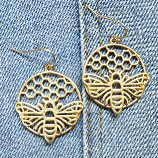 E1123 HE2330 Bee Hive Design Drop Dangle Earrings