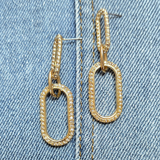 E1013 HE2344 Rhinestones deco Linked drop dangle Post earrings