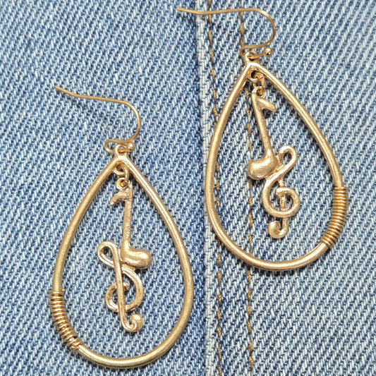 E1097 HE2629 Music Note Teardrop Drop Dangle Earrings