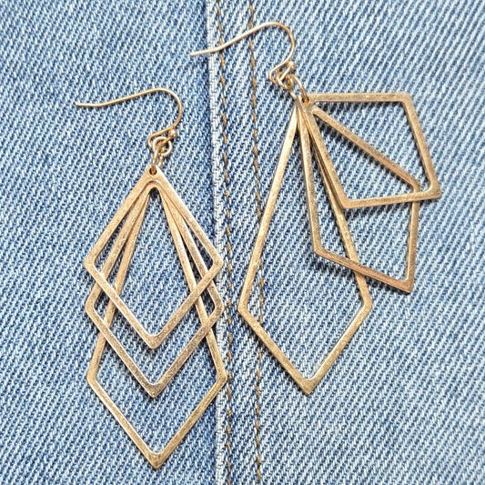 E1142 HE2685 Triple Rhombus Drop Dangle Earrings