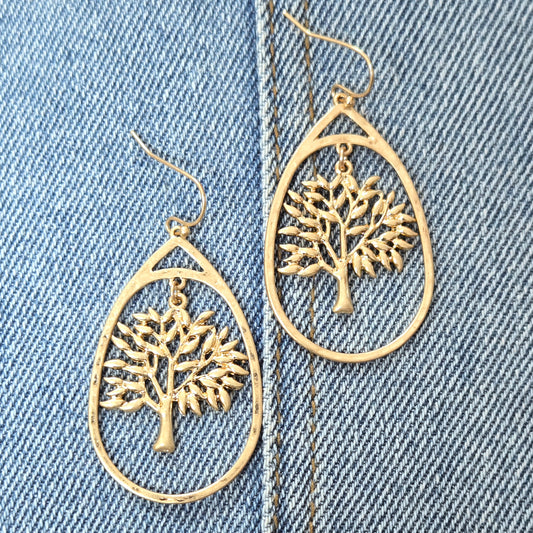 E1118 HE2736 Tree of Life Oval Drop Dangle Earrings