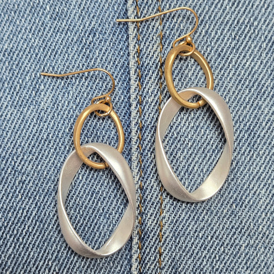 E1031 HE2967 Double O Shape Link Design Drop Dangle Hook Earrings