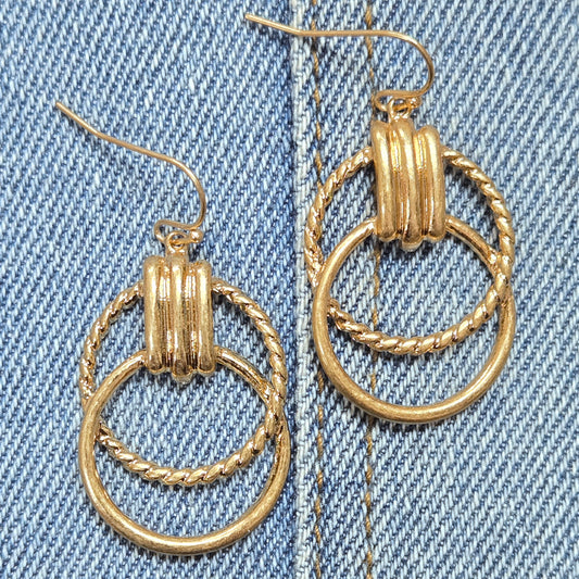 E1094 HE3026 Circle Ring Linked Design Drop Dangle Hook Earrings