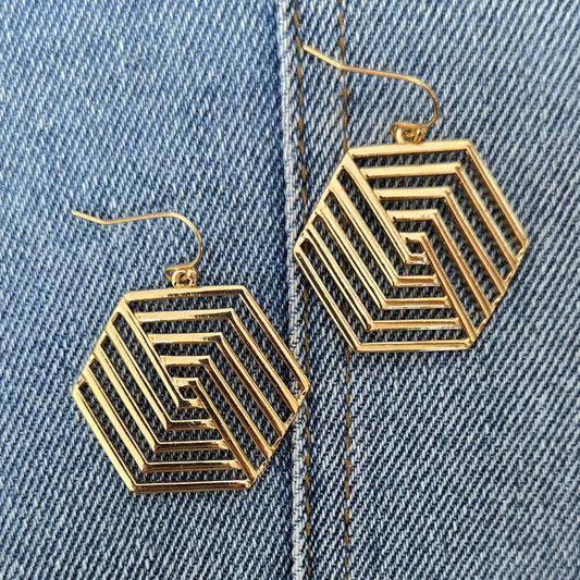 E1025 HE3478 Hexagon Shape Drop Dangle Hook Earrings