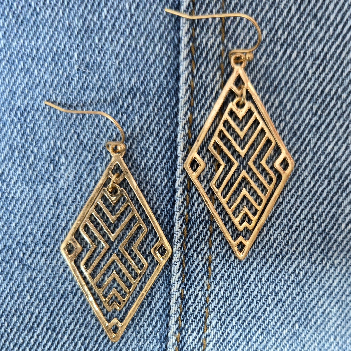 E1023 HE3875 Rhombus Shape Linked Drop Dangle Hook Earrings