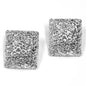 Square silver earrings with textured surface on a white background