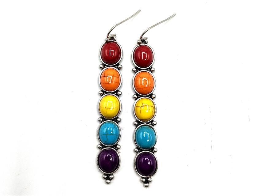 Colorful beaded earrings on a white background