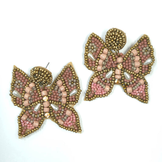 Beaded butterfly earrings on a white background