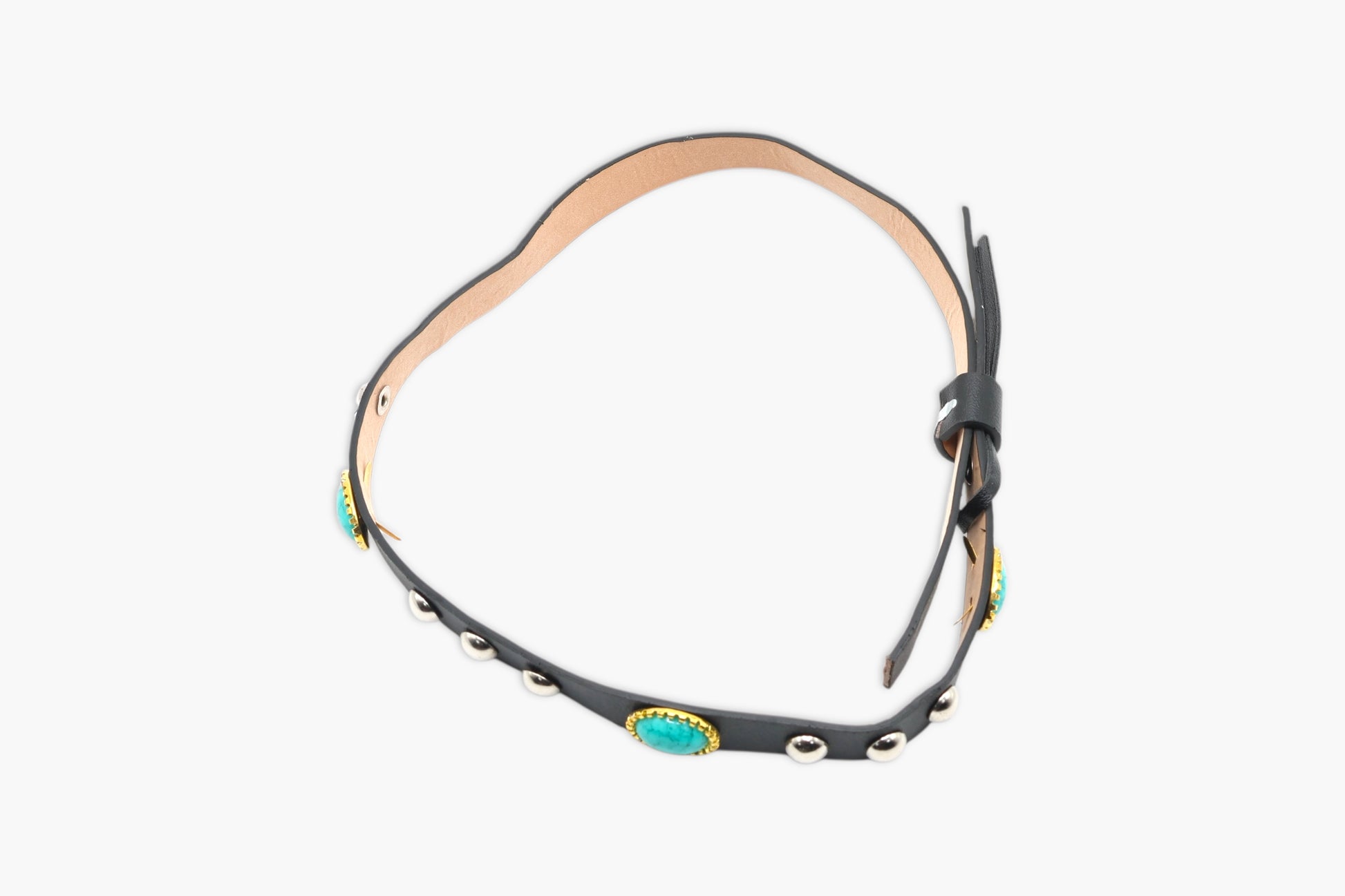 Leather choker with turquoise stones on a white background