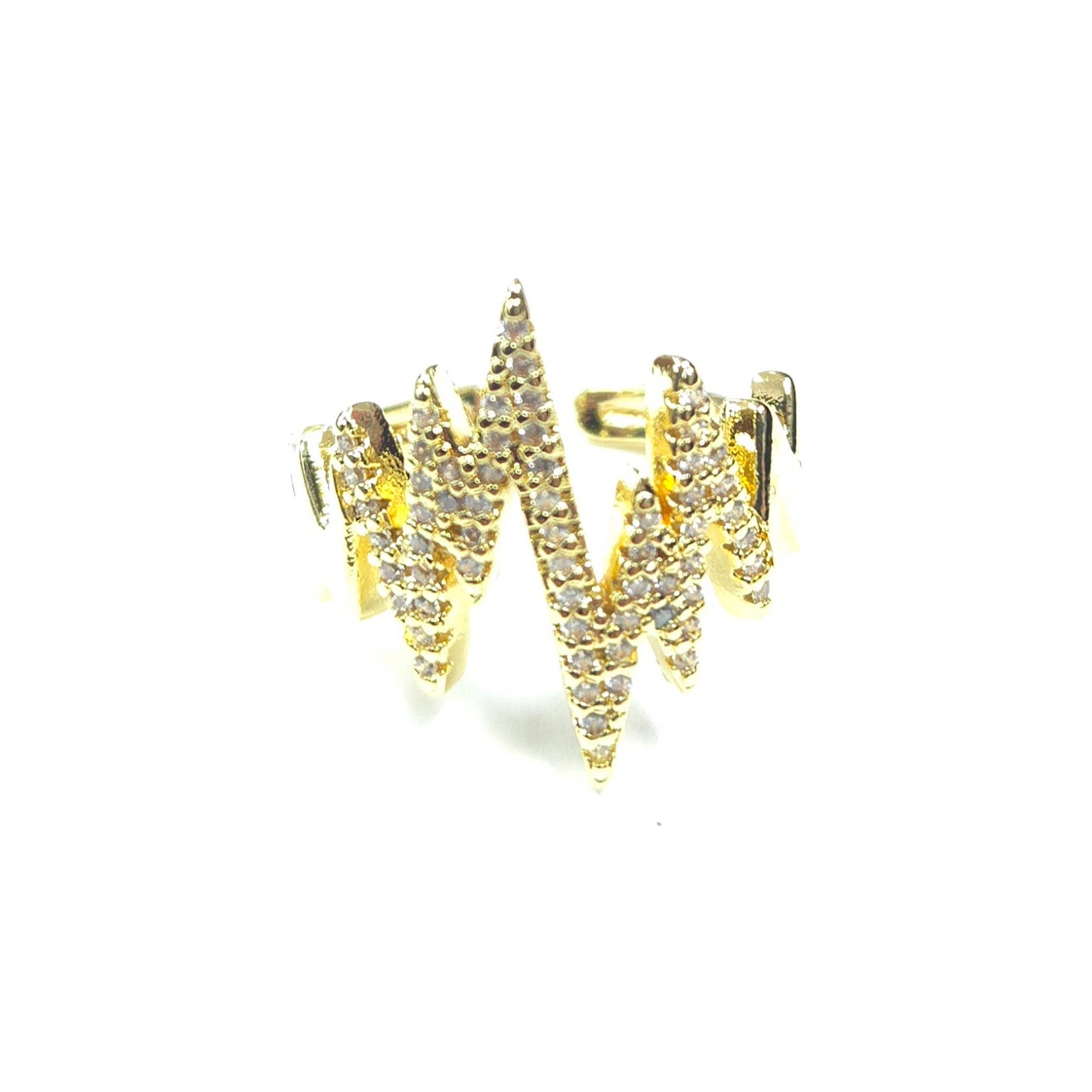Gold earrings with clear stones on a white background