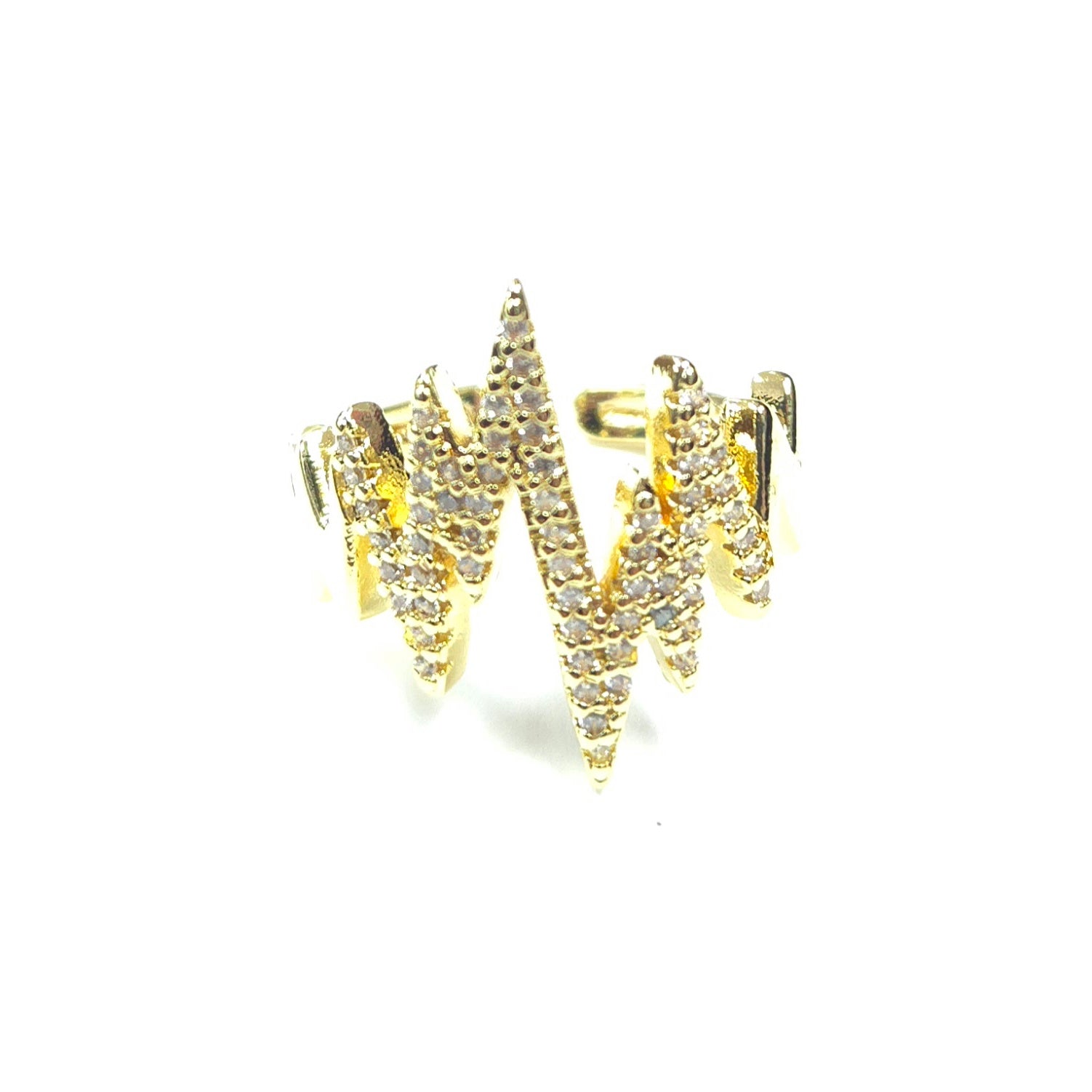 Gold earrings with clear stones on a white background