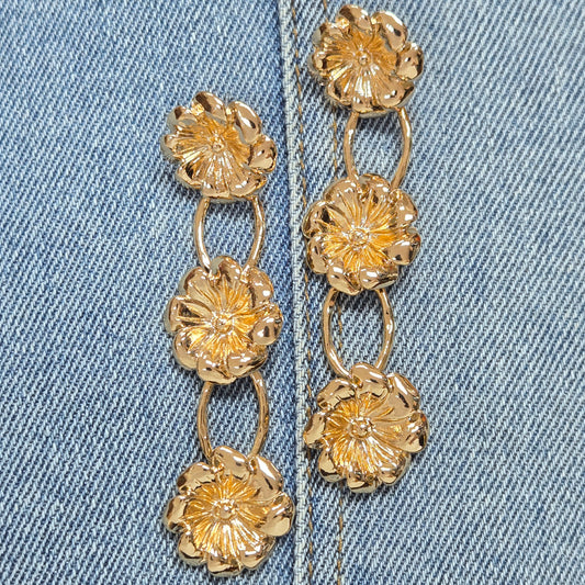 E1143 IE7686 Triple Flower Designs Linked Drop Dangle Earrings